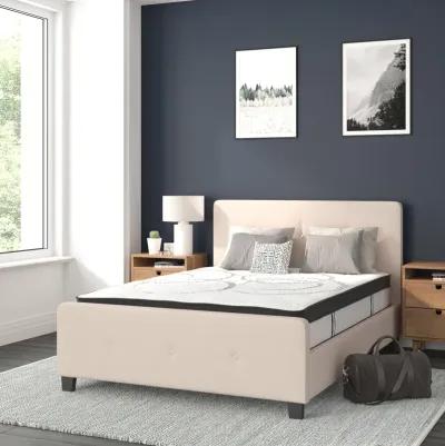 Tribeca Full Size Tufted Upholstered Platform Bed in Beige Fabric with 10 Inch CertiPUR-US Certified Pocket Spring Mattress