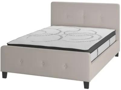 Tribeca Full Size Tufted Upholstered Platform Bed in Beige Fabric with 10 Inch CertiPUR-US Certified Pocket Spring Mattress