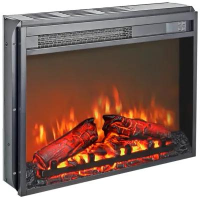 23 Inch Electric Fireplace Insert, Ultra Thin Heater With Log Set & Realistic Flame, Remote