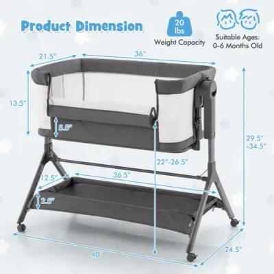 Hivvago Height Adjustable Bedside Sleeper with Storage Bag and Soft Mattress for Baby