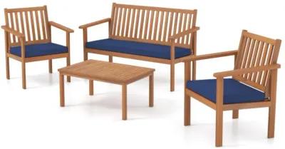 Hivvago 4 Piece Patio Wood Furniture Set Acacia Wood Sofa Set with Loveseat