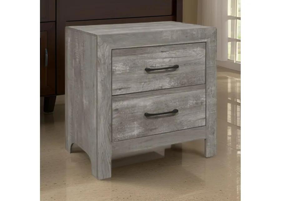 Adia 24 Inch Classic 2 Drawer Nightstand, Metal Handles, Rustic Gray Finish-Benzara