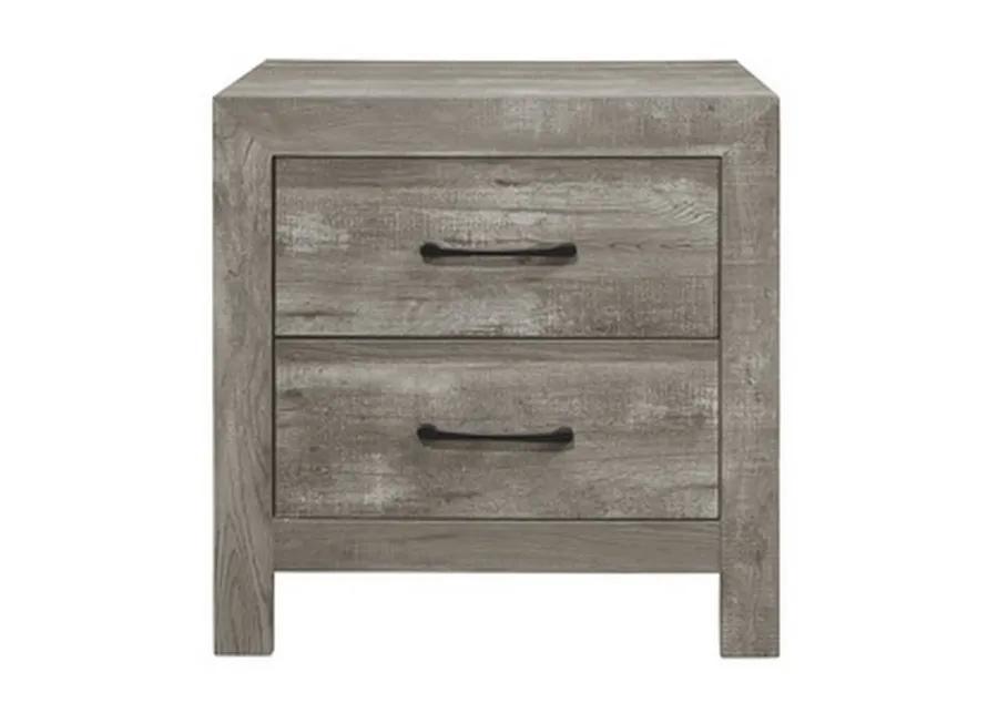 Adia 24 Inch Classic 2 Drawer Nightstand, Metal Handles, Rustic Gray Finish-Benzara