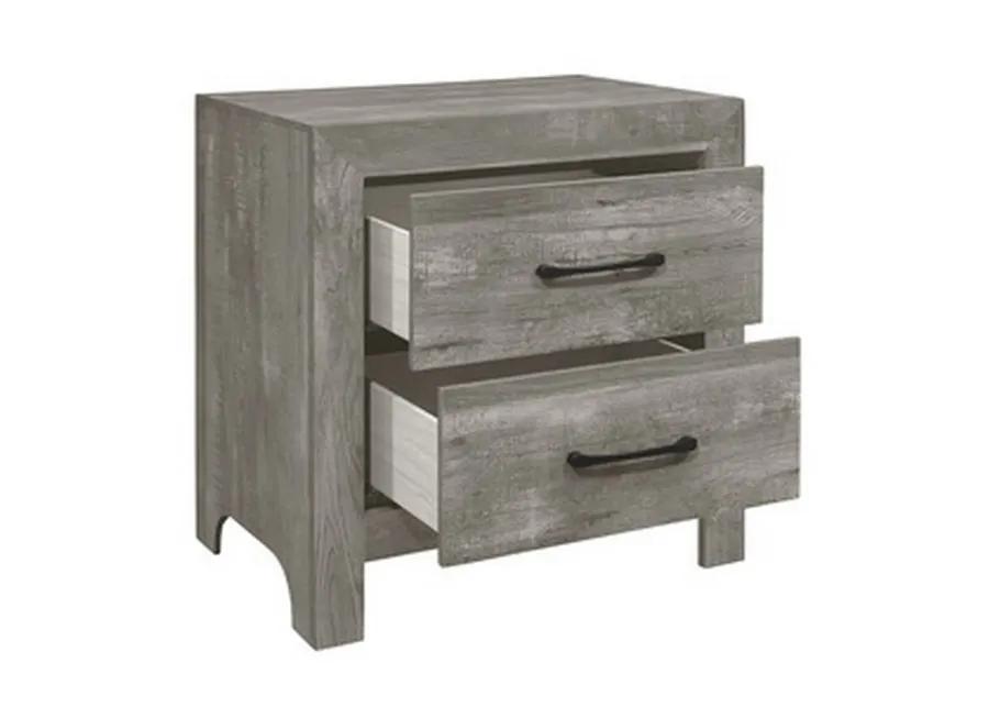 Adia 24 Inch Classic 2 Drawer Nightstand, Metal Handles, Rustic Gray Finish-Benzara