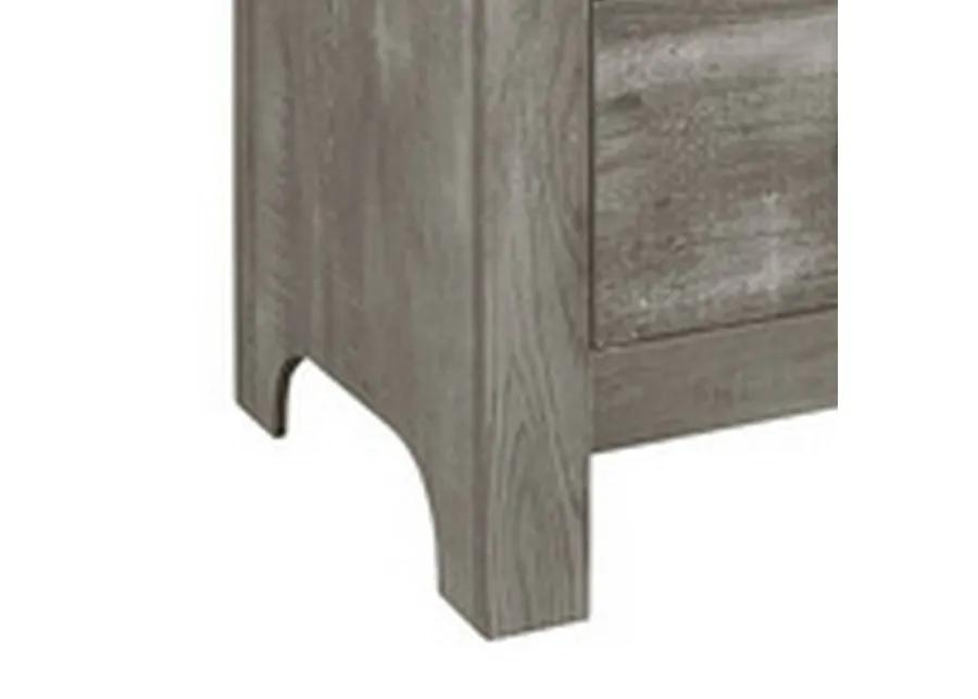 Adia 24 Inch Classic 2 Drawer Nightstand, Metal Handles, Rustic Gray Finish-Benzara