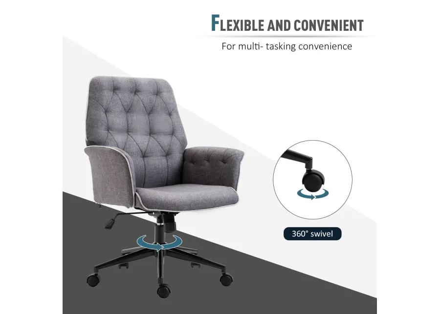 Ergonomic Work Chair: Dark Grey Mid-Back Office Chair with Padded Arms