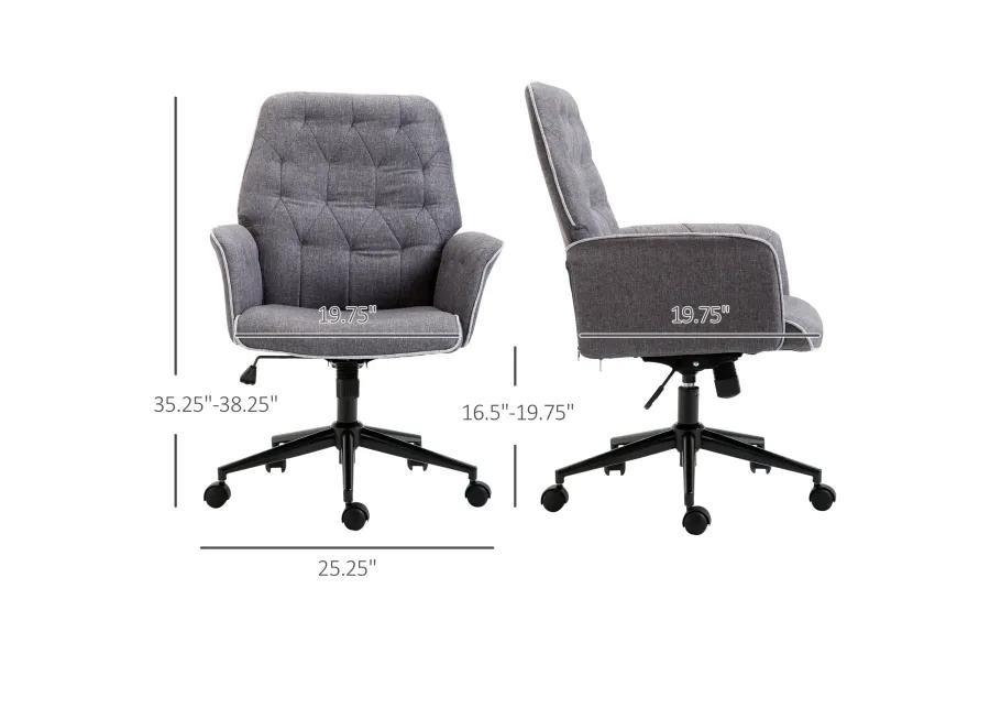 Ergonomic Work Chair: Dark Grey Mid-Back Office Chair with Padded Arms