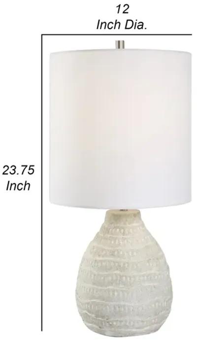 24 Inch Naturally Crafted Table Lamp, Porcelain Ceramic, Classic, White-Benzara