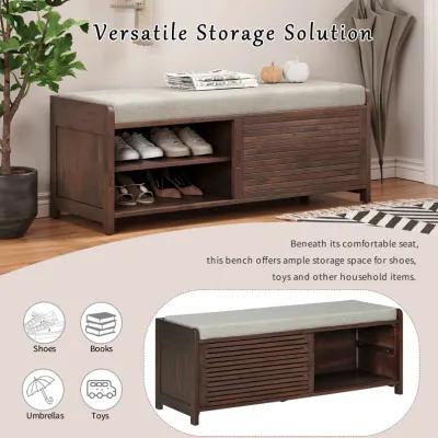 Merax Distressed Shutter Storage Bench with Acacia Veneer