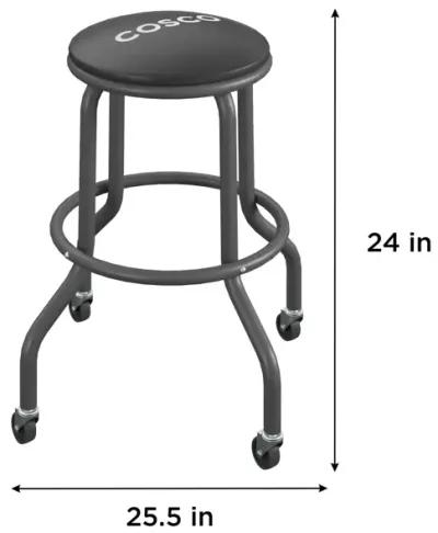 COSCO 24" Rolling Steel Work Stool with Vinyl Seat