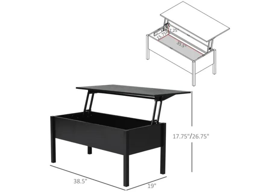 Modern Black Lift Top Coffee Table w/ Hidden Storage