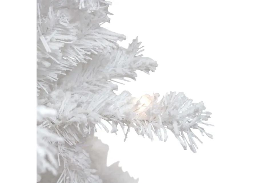 7.5' Pre-Lit Flocked White Spruce Artificial Christmas Tree - Clear Lights