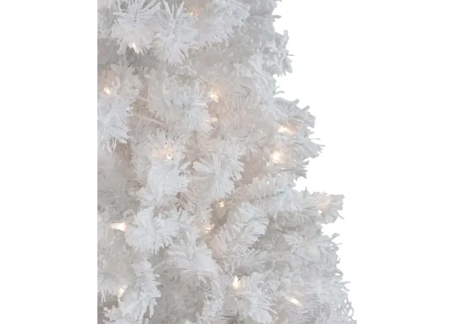 7.5' Pre-Lit Flocked White Spruce Artificial Christmas Tree - Clear Lights