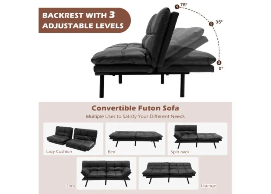 Convertible Memory Foam Futon Sofa Bed with Adjustable Armrest