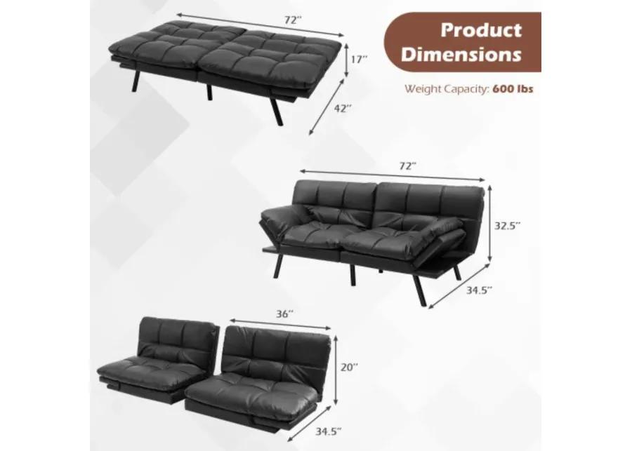 Convertible Memory Foam Futon Sofa Bed with Adjustable Armrest