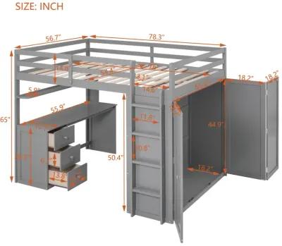 Full Size Loft Bed With Drawers, Desk, And Wardrobe