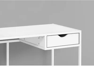 Monarch Specialties I 7570 Computer Desk, Home Office, Laptop, Storage Drawer, 42"L, Work, Metal, Laminate, White, Contemporary, Modern