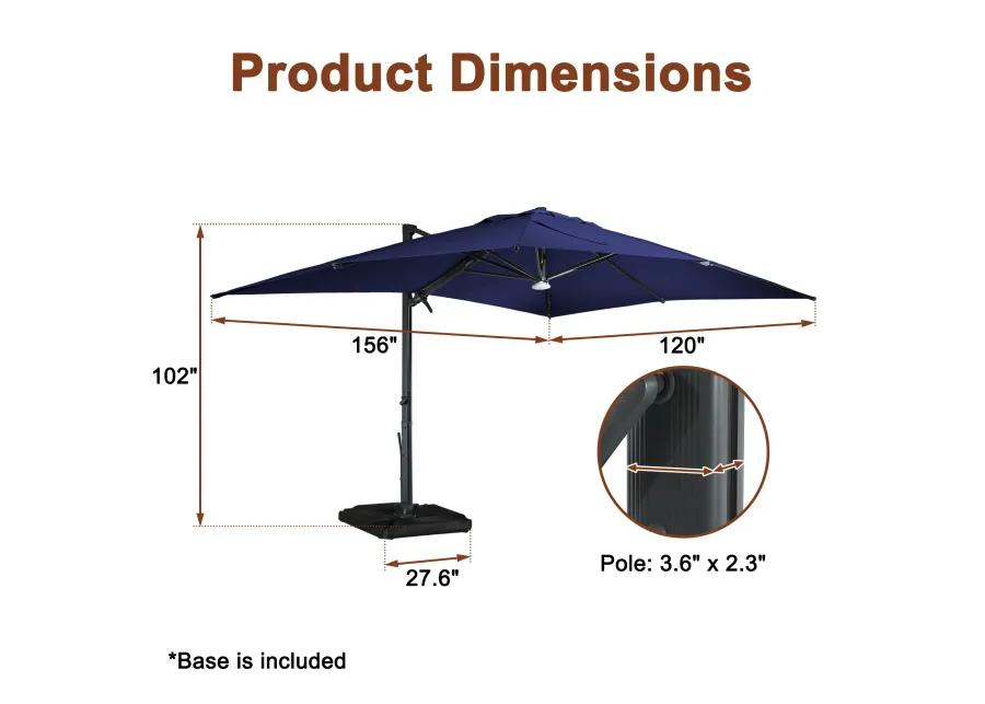 MONDAWE 10 ft. Square Outdoor Cantilever Umbrella Aluminum Frame Tilting Parasol with Detachable Bluetooth LED Light Panel and Weighted Based