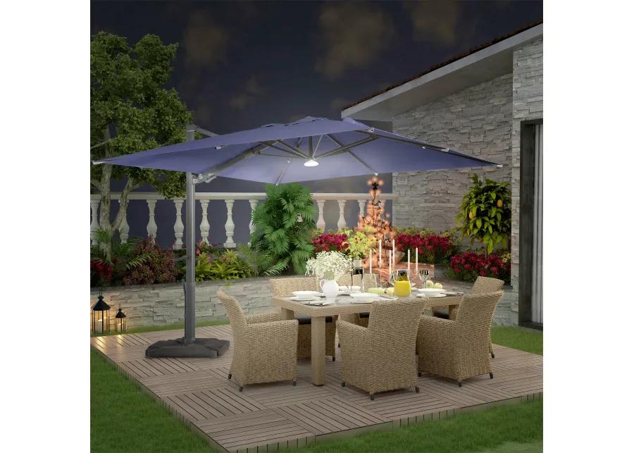 MONDAWE 10 ft. Square Outdoor Cantilever Umbrella Aluminum Frame Tilting Parasol with Detachable Bluetooth LED Light Panel and Weighted Based