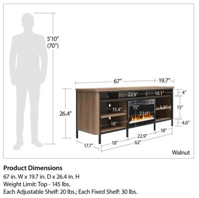 Danton Electric Fireplace Space Heater TV Console for TVs up to 75", Walnut