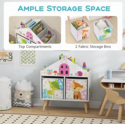 Hivvago Kids House-shaped Bookshelf with 2 Storage Bins for Kids Room Playroom-White