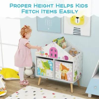 Hivvago Kids House-shaped Bookshelf with 2 Storage Bins for Kids Room Playroom-White