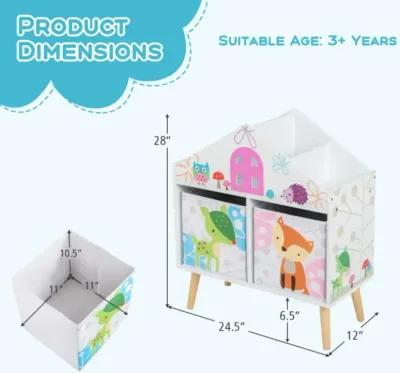 Hivvago Kids House-shaped Bookshelf with 2 Storage Bins for Kids Room Playroom-White