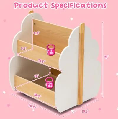 Hivvago Kids Wooden Bookshelf with Universal Wheels