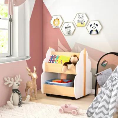 Hivvago Kids Wooden Bookshelf with Universal Wheels