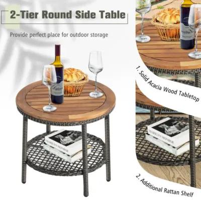 Hivvago 3 Pieces Patio Rattan Furniture Set with Cushioned Sofas and Wood Table Top