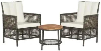 Hivvago 3 Pieces Patio Rattan Furniture Set with Cushioned Sofas and Wood Table Top