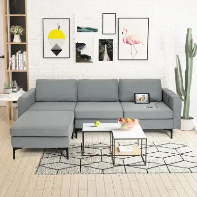 Costway Modular L-shaped 3 Seat Sectional Sofa w/ Reversible Chaise & 2 USB Ports