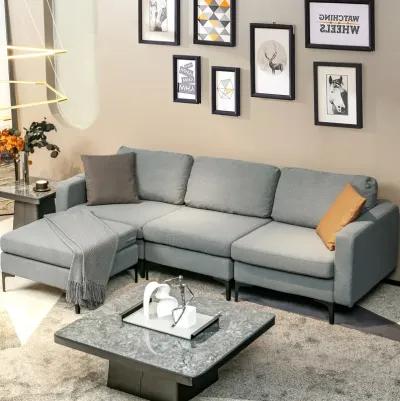 Costway Modular L-shaped 3 Seat Sectional Sofa w/ Reversible Chaise & 2 USB Ports