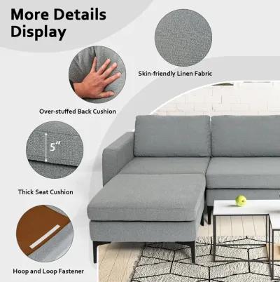 Costway Modular L-shaped 3 Seat Sectional Sofa w/ Reversible Chaise & 2 USB Ports