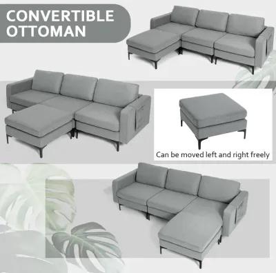 Costway Modular L-shaped 3 Seat Sectional Sofa w/ Reversible Chaise & 2 USB Ports