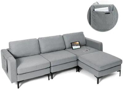 Costway Modular L-shaped 3 Seat Sectional Sofa w/ Reversible Chaise & 2 USB Ports