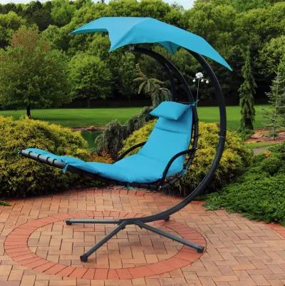 Sunnydaze Floating Lounge Chair with Umbrella/Cushion and Stand