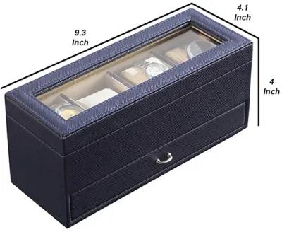 Watch Case with Drawer Display and  4 Slots, Blue - Benzara