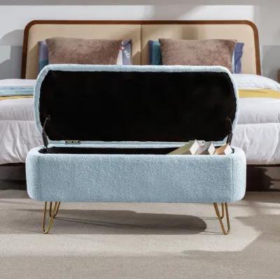 Storage Ottoman Bench For End Of Bed Legs, Modern Faux Fur Entryway Bench