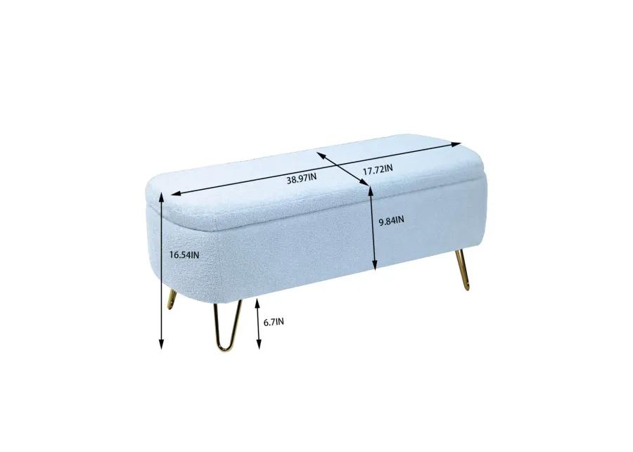 Storage Ottoman Bench For End Of Bed Legs, Modern Faux Fur Entryway Bench