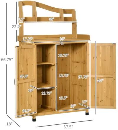 Yellow Gardening Station: Outdoor Storage Cabinet & Potting Table