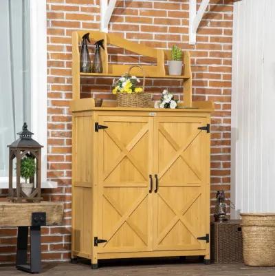 Yellow Gardening Station: Outdoor Storage Cabinet & Potting Table