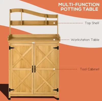 Yellow Gardening Station: Outdoor Storage Cabinet & Potting Table