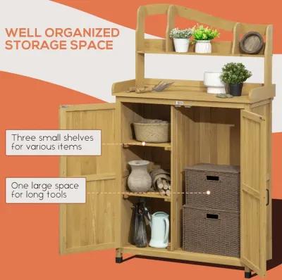 Yellow Gardening Station: Outdoor Storage Cabinet & Potting Table