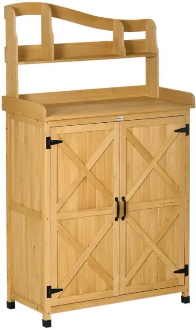 Yellow Gardening Station: Outdoor Storage Cabinet & Potting Table