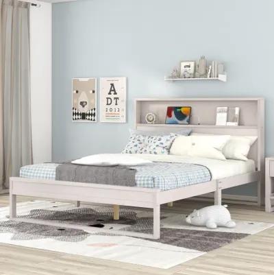 Platform Bed With Storage Headboard, Sockets And USB Ports, Queen Size Platform Bed