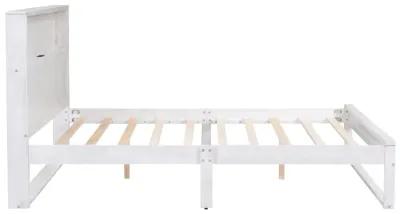 Platform Bed With Storage Headboard, Sockets And USB Ports, Queen Size Platform Bed