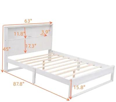 Platform Bed With Storage Headboard, Sockets And USB Ports, Queen Size Platform Bed