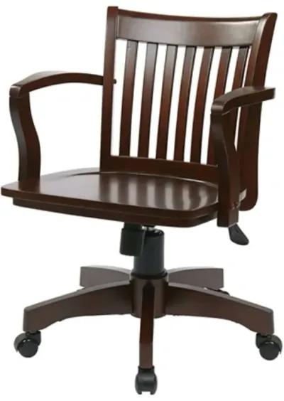 Hivvago Espresso Wood Bankers Chair with Wooden Arms and Seat