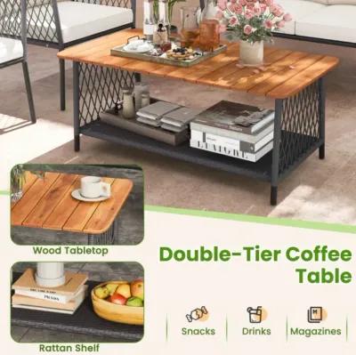 Hivvago 4 Piece Patio Rattan Furniture Set with 2-Tier Coffee Table